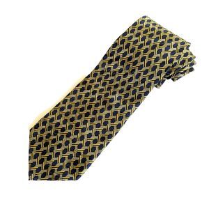 Umberto Bossi Roma Milano All Silk Tie Navy Gold Geometric Handmade Italy